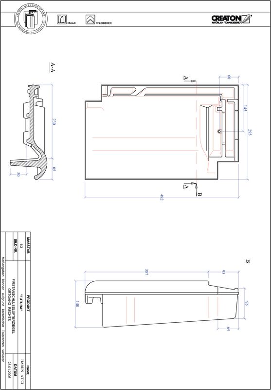 Súbor CAD škridly FUTURA podhrebeňová vetracia škridľa krajná pravá FALOGR