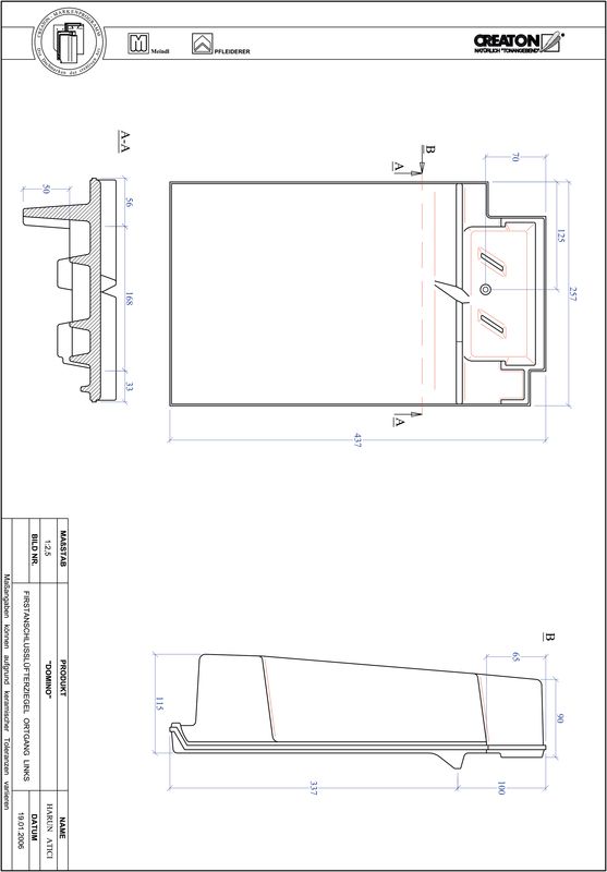Súbor CAD škridly DOMINO podhrebeňová vetracia škridľa krajná ľavá FALOGL