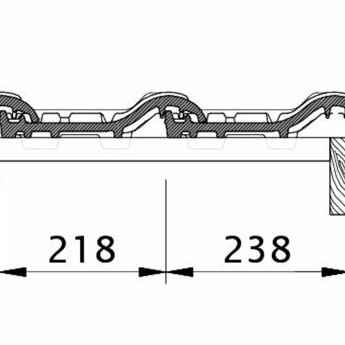 Technický výkres škridly MZ3 NEU OG krajná pravá škridľa s plechom a škridľa s dvojitou vlnou OFR