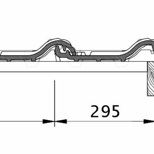 Technický výkres škridly TITANIA OG  krajná pravá škridľa s plechom a škridľa s dvojitou vlnou OFR
