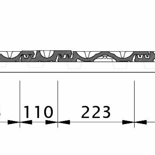 Technický výkres škridly RATIO OG krajná ľavá škridľa s plechom a škridľa s dvojitou vlnou ODL