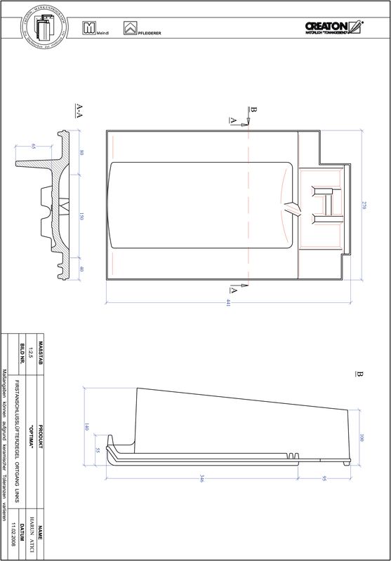 Súbor CAD škridly TERRA OPTIMA podhrebeňová vetracia škridľa krajná ľavá FALOGL