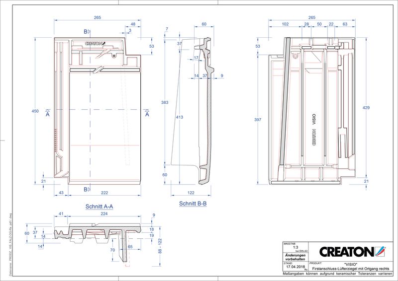 Súbor CAD škridly VISIO podhrebeňová vetracia škridľa krajná pravá FALOGR