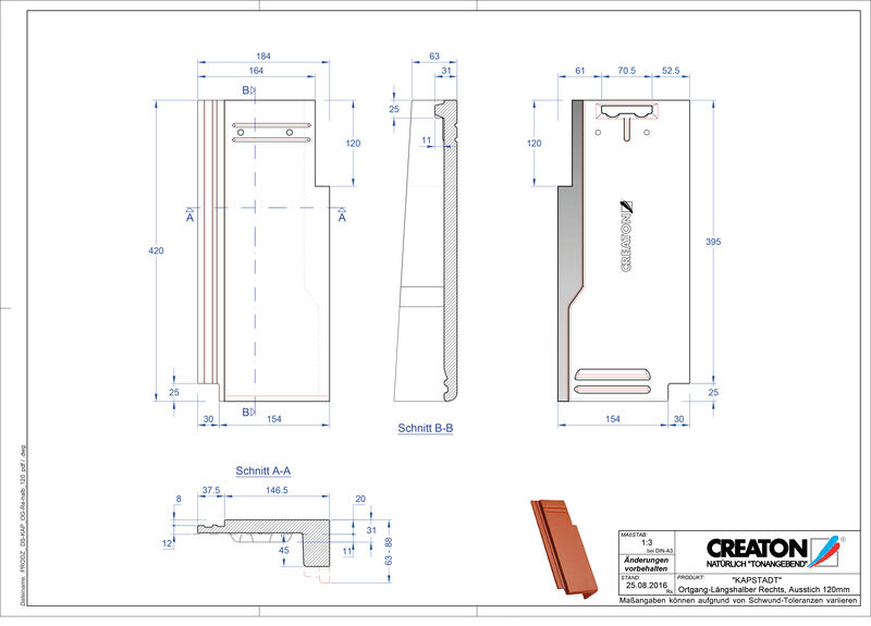 Súbor CAD škridly KAPSTADT krajná škridľa pravá OGR-halb-120
