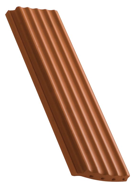 Side interlock tile, ridged surface segmentový tvar polovičná škridla